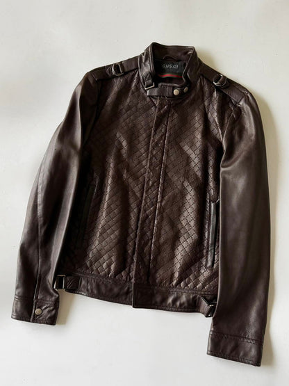 2000's GUCCI HOLLOW STAP IRON RING LEATHER JACKET