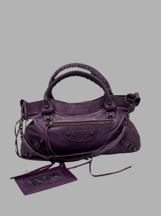 Balenciaga Eggplant Motorcycle First Bag