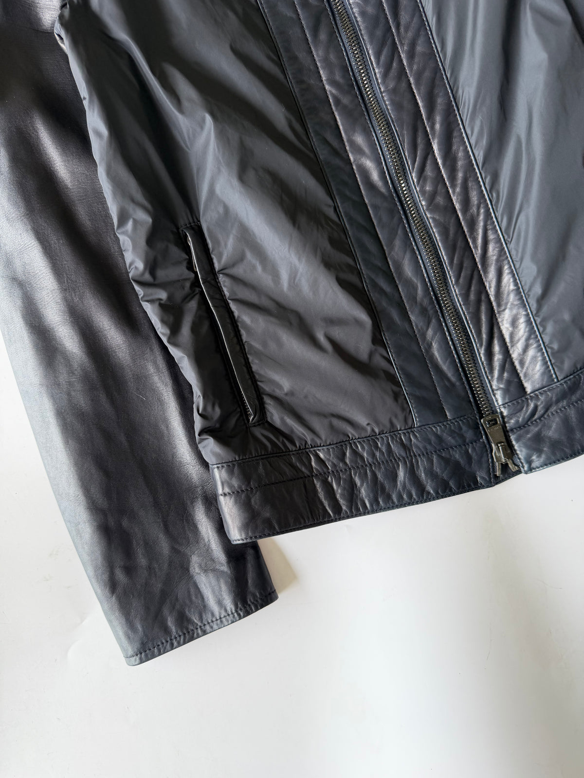 Gucci Men's Nylon-Switching Biker Leather Jacket