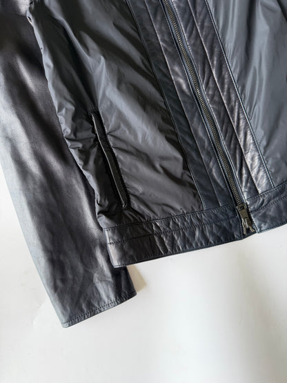 Gucci Men's Nylon-Switching Biker Leather Jacket