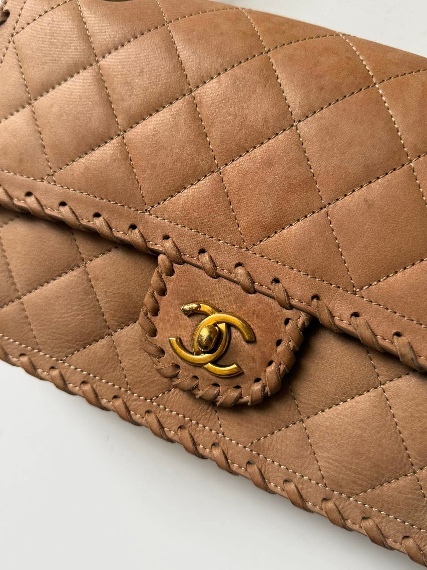 Chanel Brown Jumbo Quilted Iridescent Happy Stitch Flap