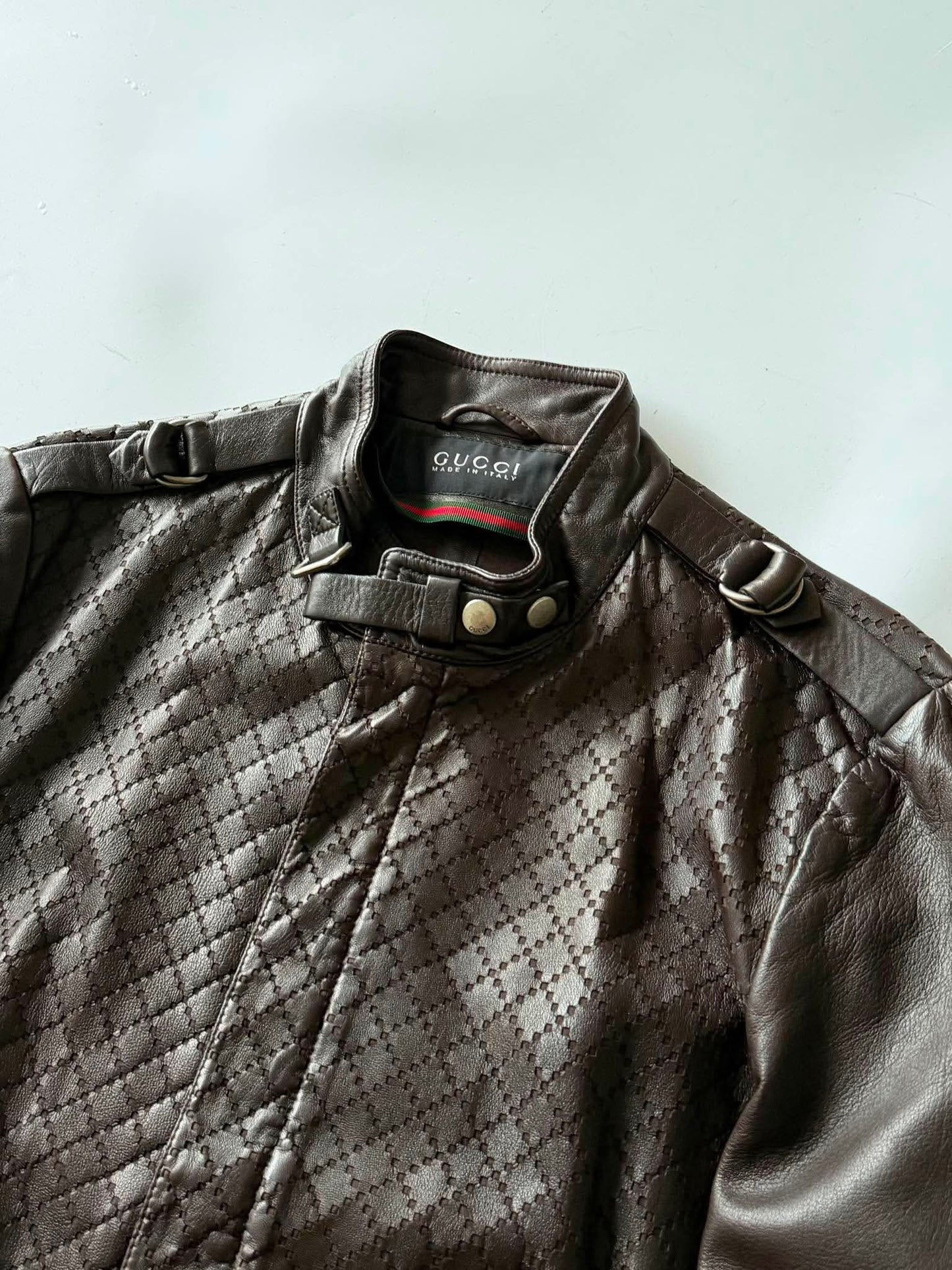 2000's GUCCI HOLLOW STAP IRON RING LEATHER JACKET