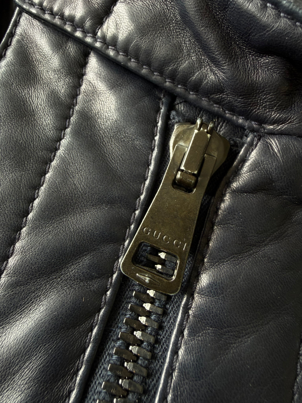 Gucci Men's Nylon-Switching Biker Leather Jacket