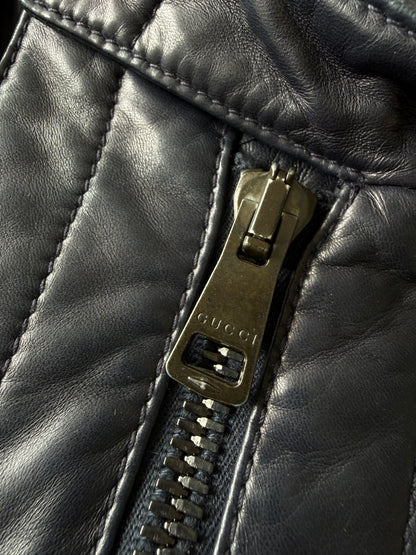 Gucci Men's Nylon-Switching Biker Leather Jacket
