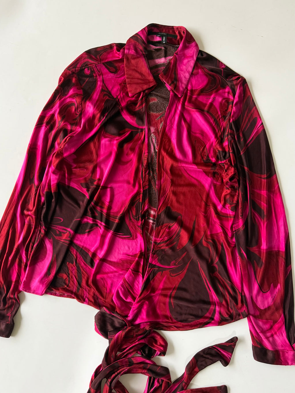 S/S 2001 Gucci by Tom Ford Pink Liquid Magma Print Blouse