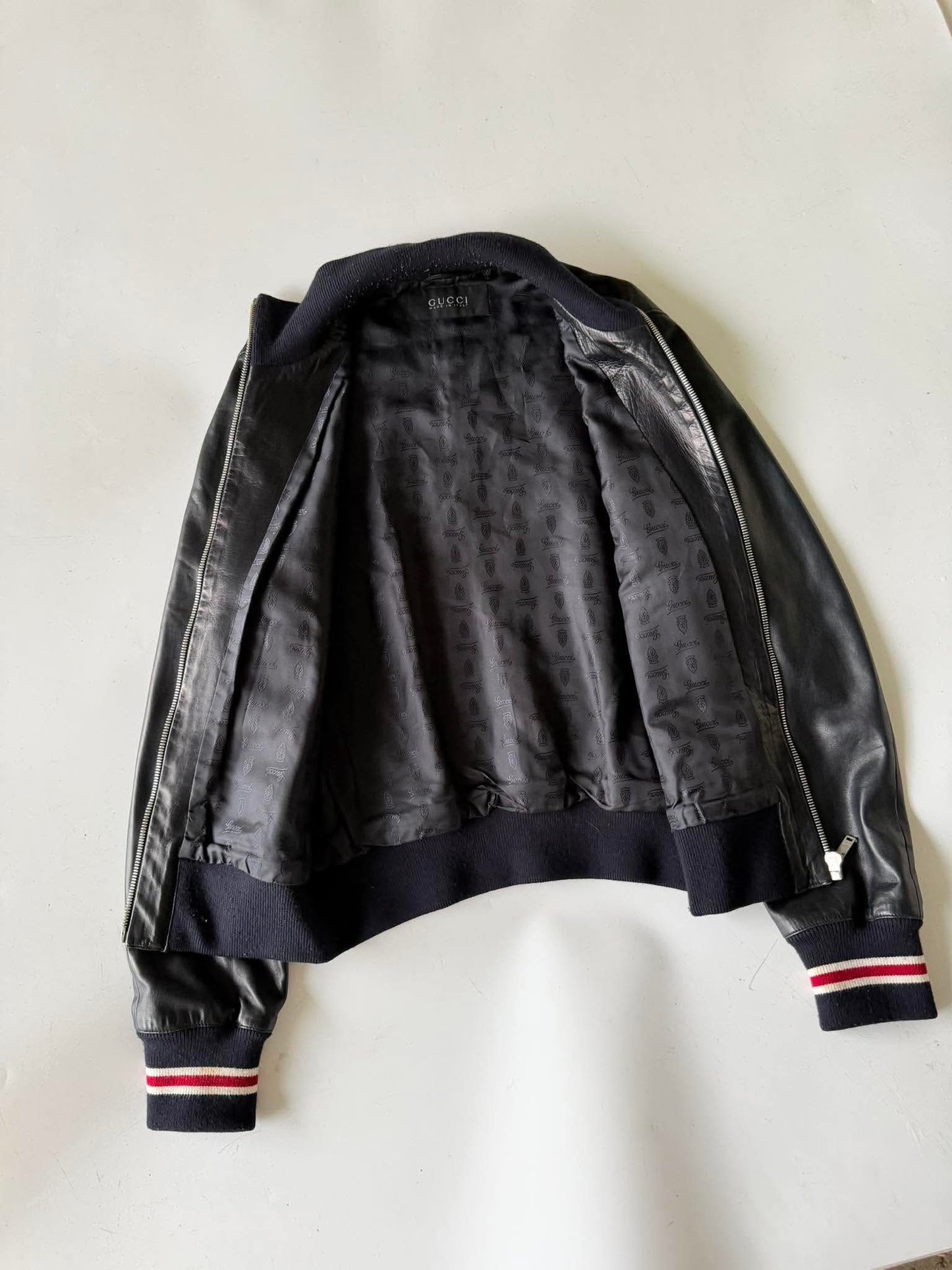 2000's GUCCI "1921" STRIPED RIB LEATHER JACKET