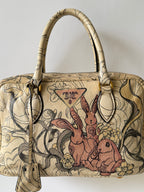 Prada x James Jean Glace Calf Rabbit Print Bauletto Opaline
