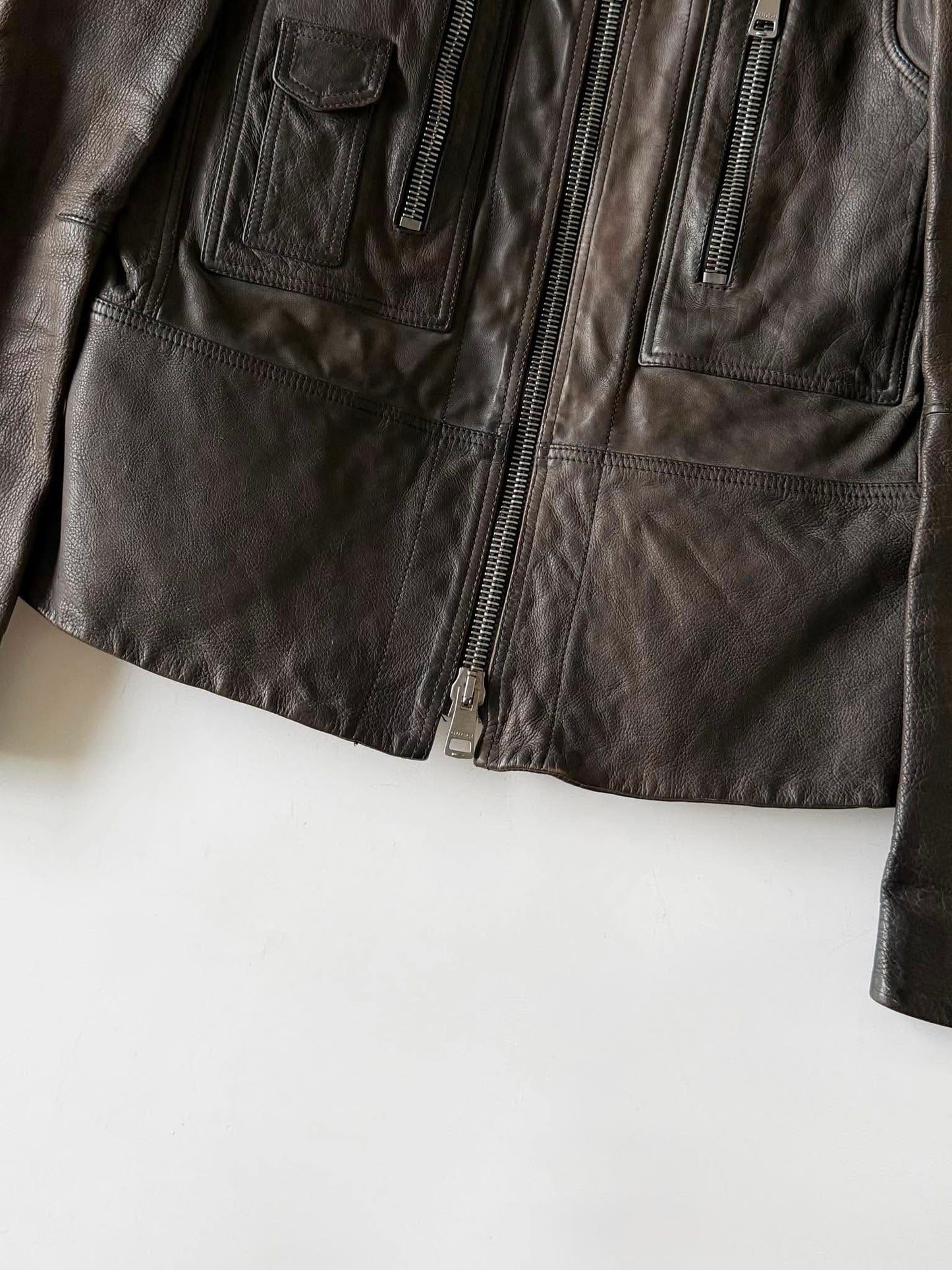 SS2011 GUCCI BROWN ERODED LEATHER PREMIUM JACKET