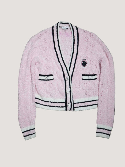 Chanel Pink 24P Tweed Button-Up Cardigan