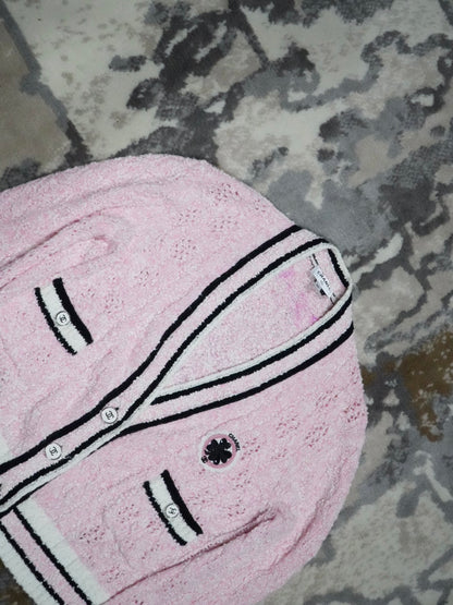Chanel Pink 24P Tweed Button-Up Cardigan