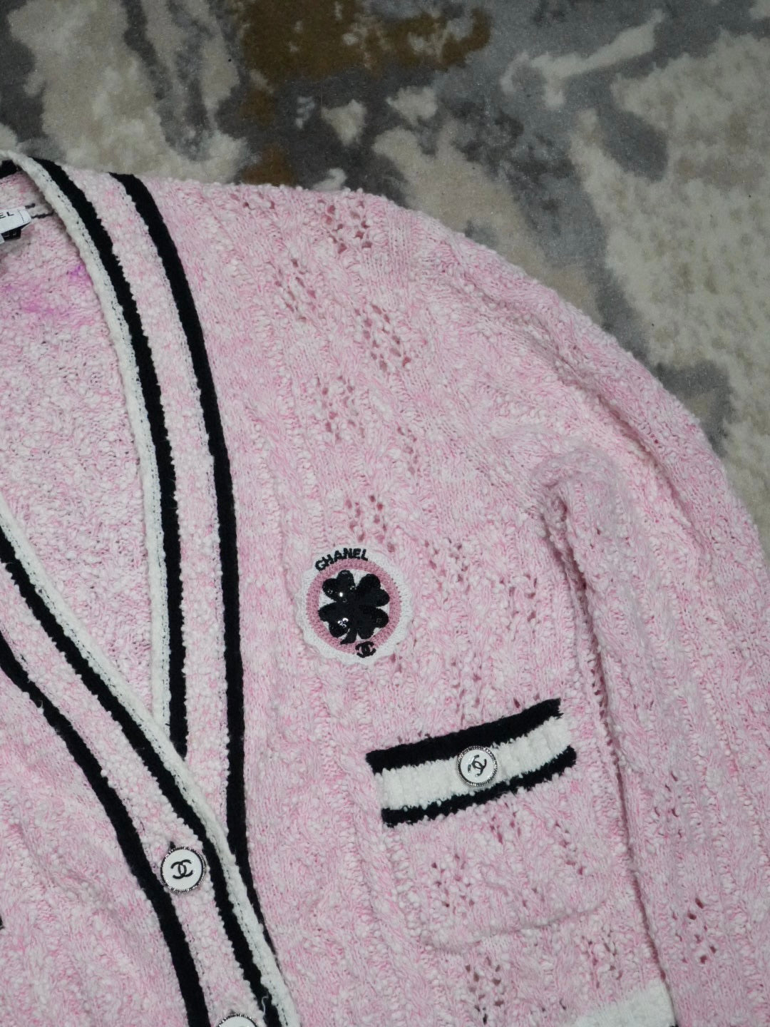Chanel Pink 24P Tweed Button-Up Cardigan