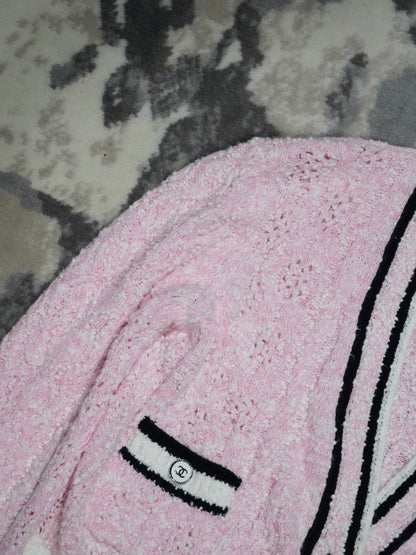 Chanel Pink 24P Tweed Button-Up Cardigan