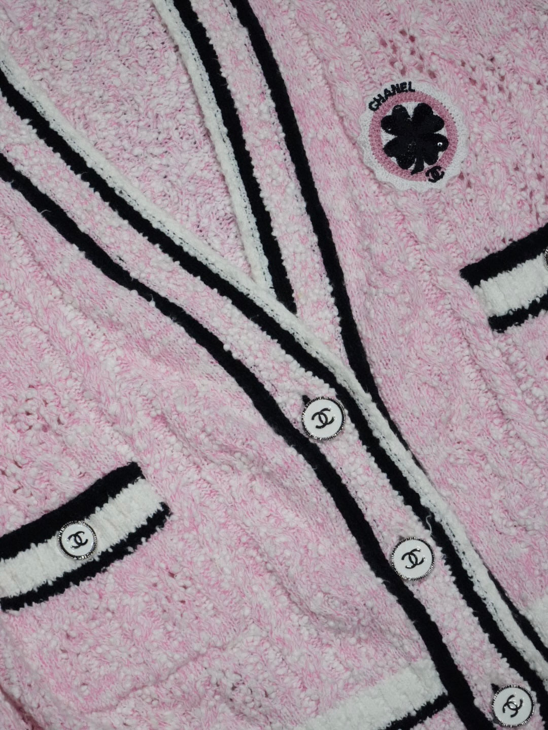 Chanel Pink 24P Tweed Button-Up Cardigan