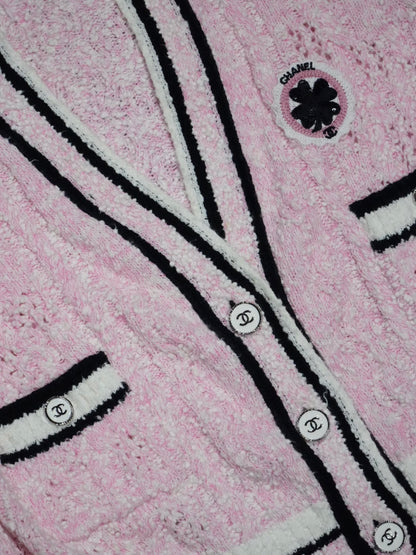 Chanel Pink 24P Tweed Button-Up Cardigan