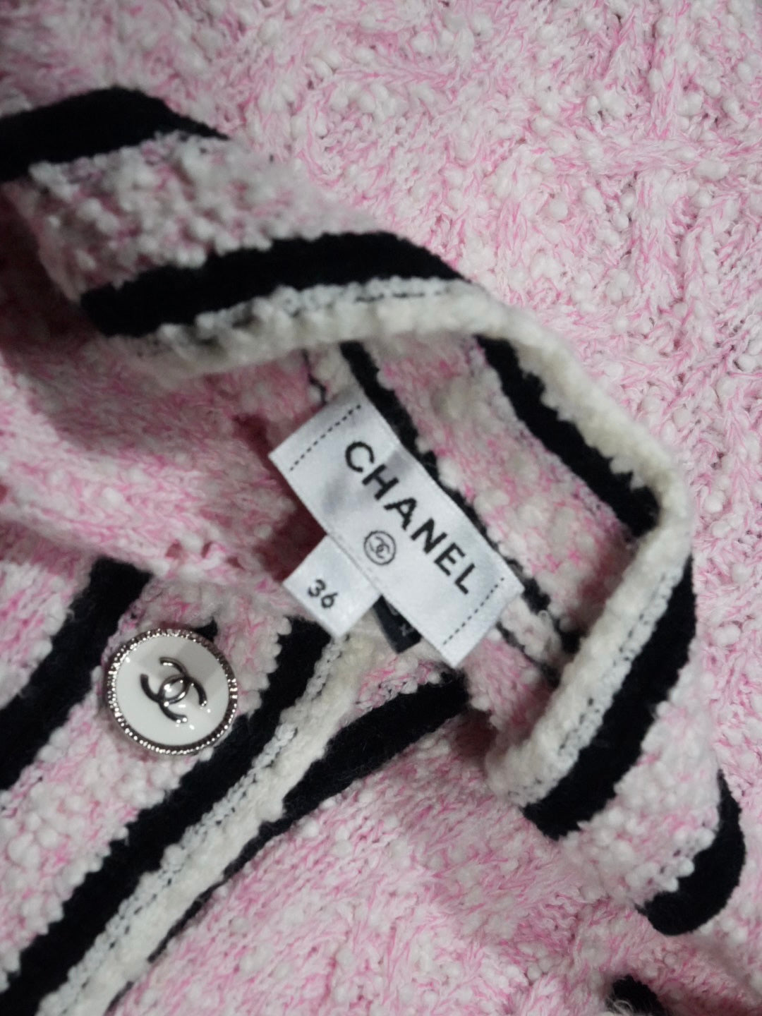 Chanel Pink 24P Tweed Button-Up Cardigan