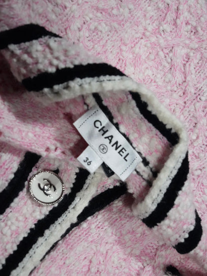 Chanel Pink 24P Tweed Button-Up Cardigan