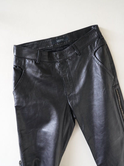 2001 Gucci by Tom Ford Leather Pants Double Side Zip