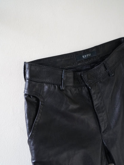 2001 Gucci by Tom Ford Leather Pants Double Side Zip
