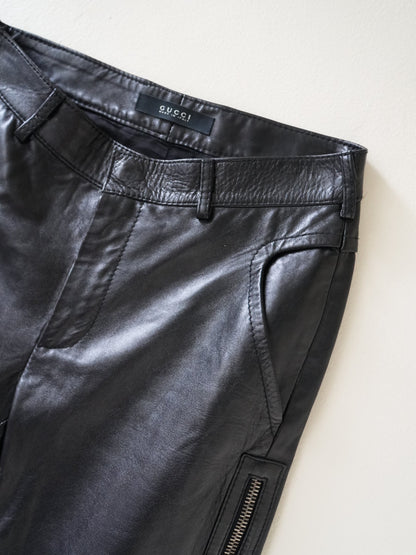 2001 Gucci by Tom Ford Leather Pants Double Side Zip