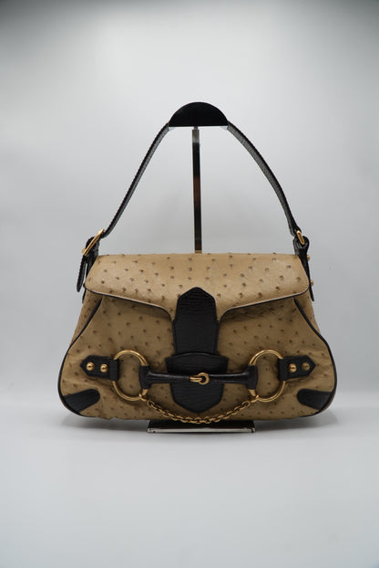 Gucci by tom ford Brown Ostrich Horsebit Shoulder Bag