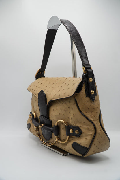 Gucci by tom ford Brown Ostrich Horsebit Shoulder Bag