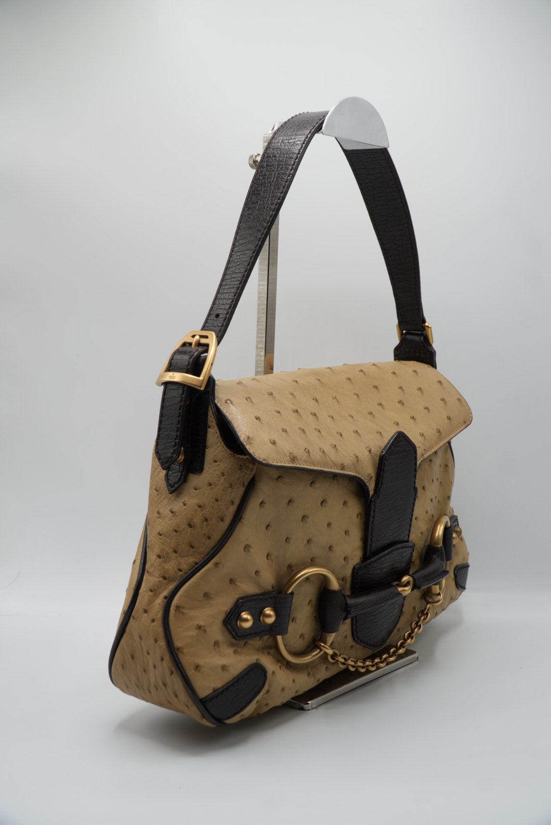 Gucci by tom ford Brown Ostrich Horsebit Shoulder Bag