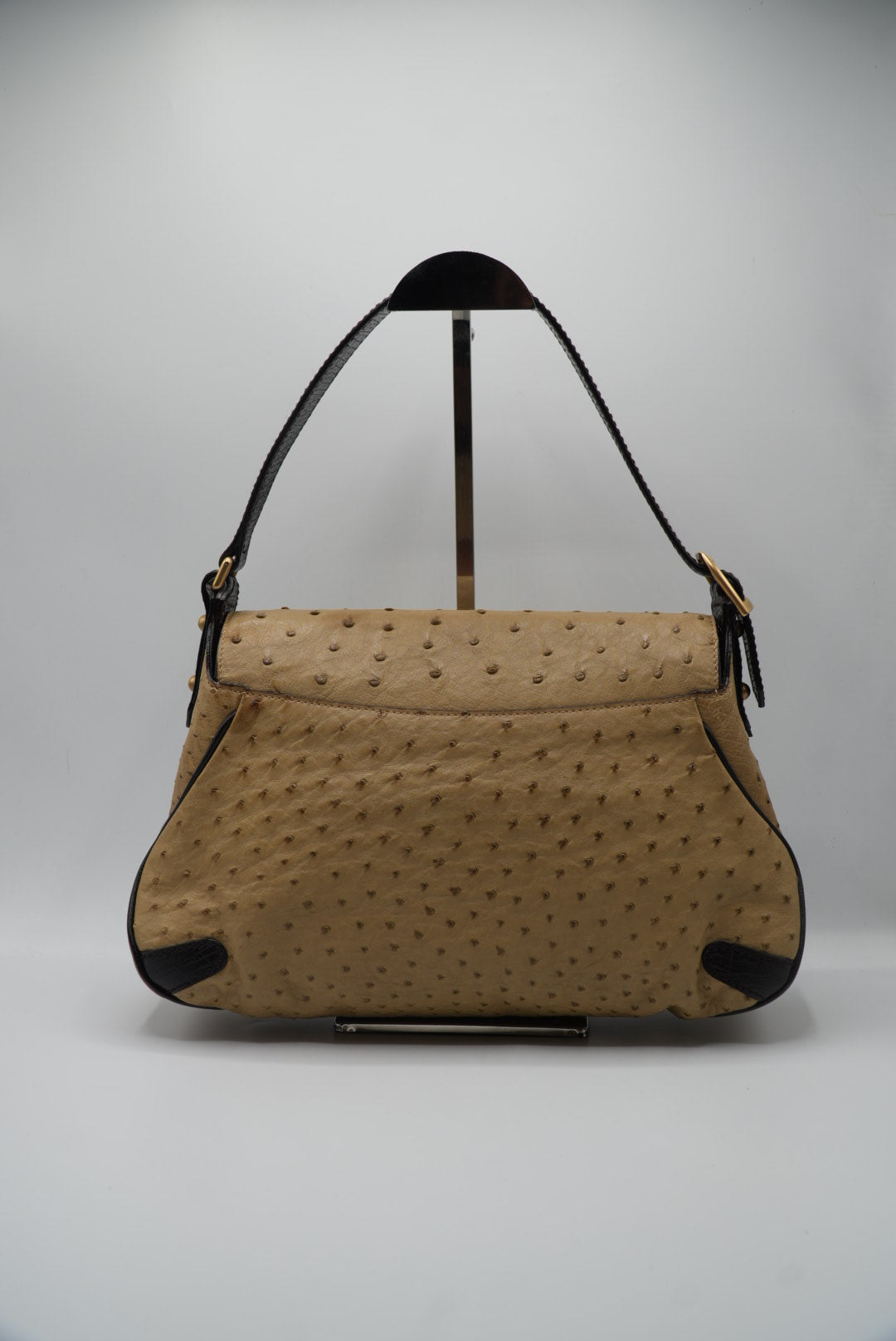 Gucci by tom ford Brown Ostrich Horsebit Shoulder Bag