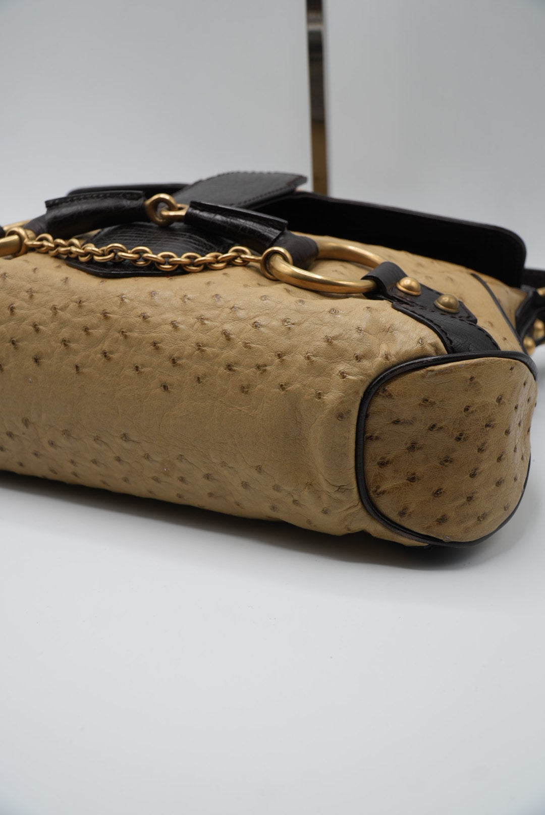 Gucci by tom ford Brown Ostrich Horsebit Shoulder Bag