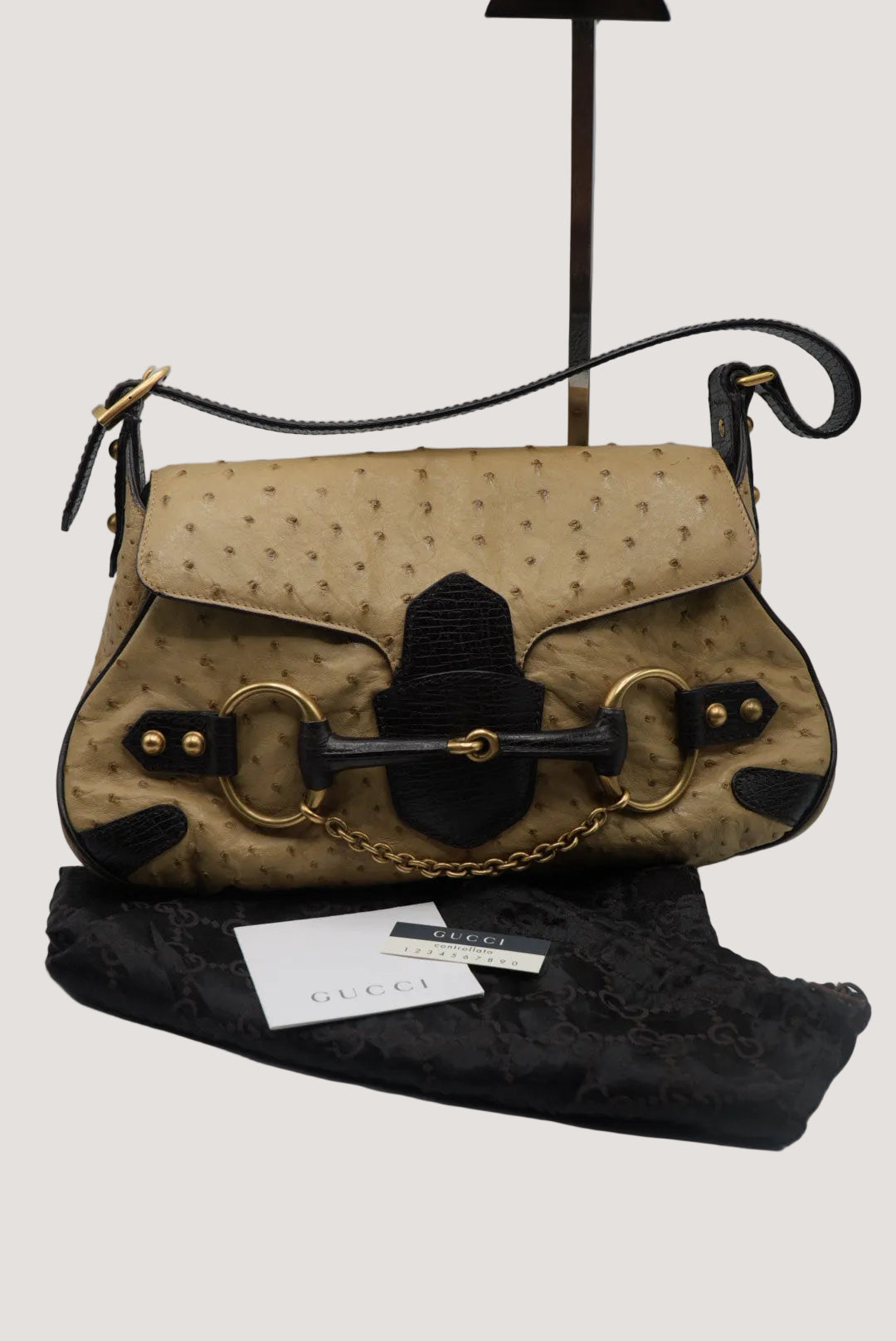 Gucci by tom ford Brown Ostrich Horsebit Shoulder Bag
