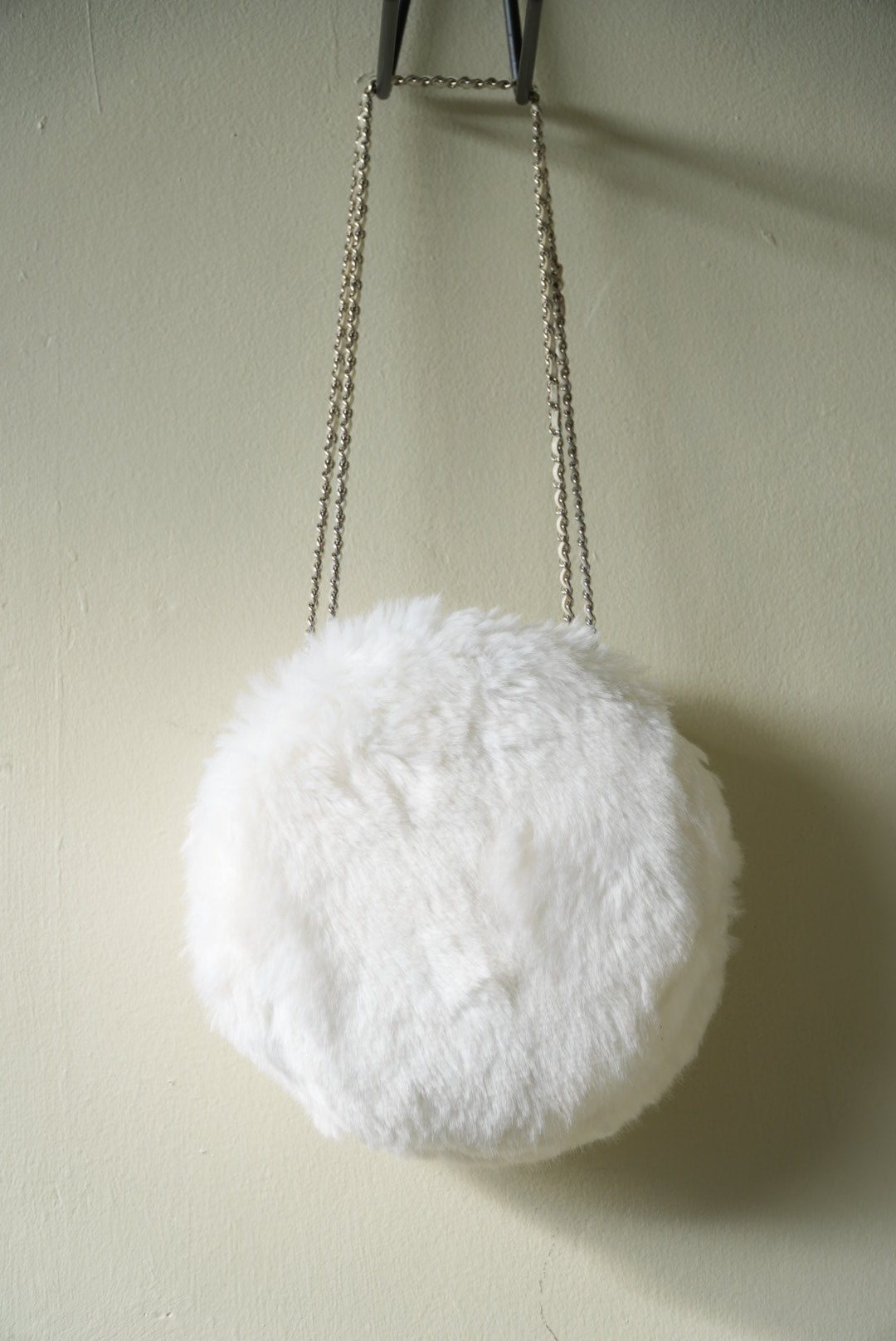 Chanel White Faux Fur Crystal Embellished CC Round Crossbody