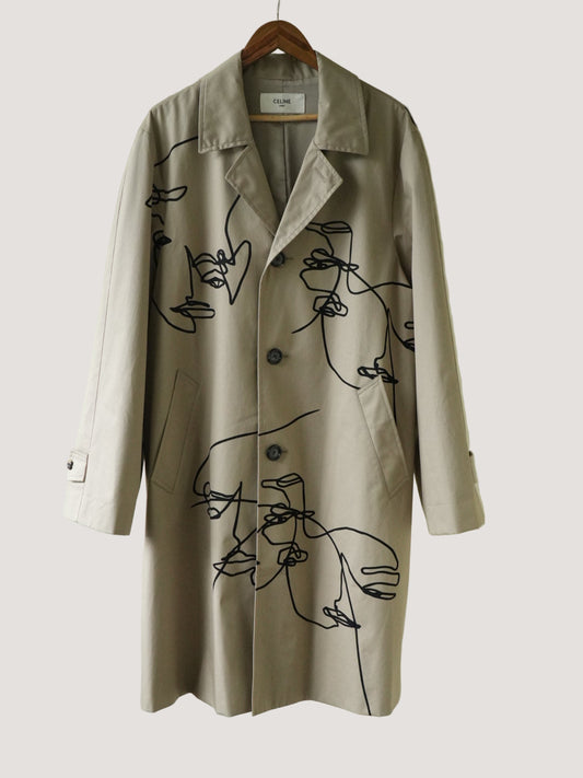 Celine Printed Cotton-Gabardine Trench Coat In Neutrals