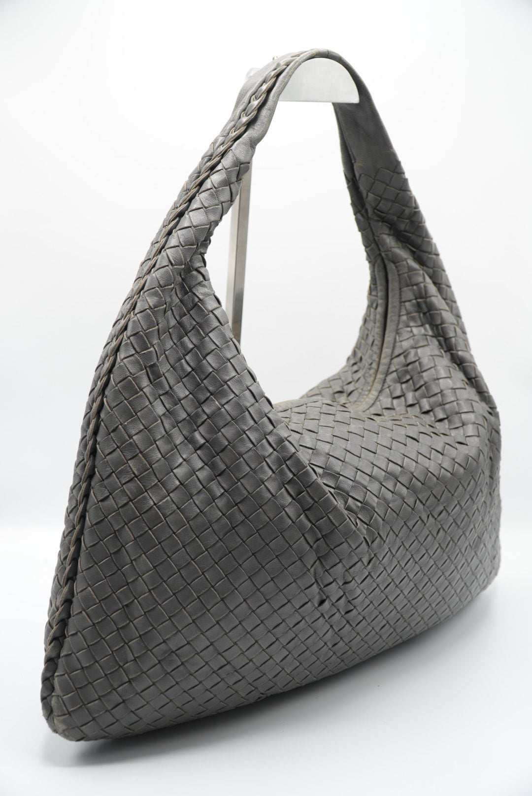 Bottega Veneta Large Dark Grey Intrecciato Woven Nappa Hobo