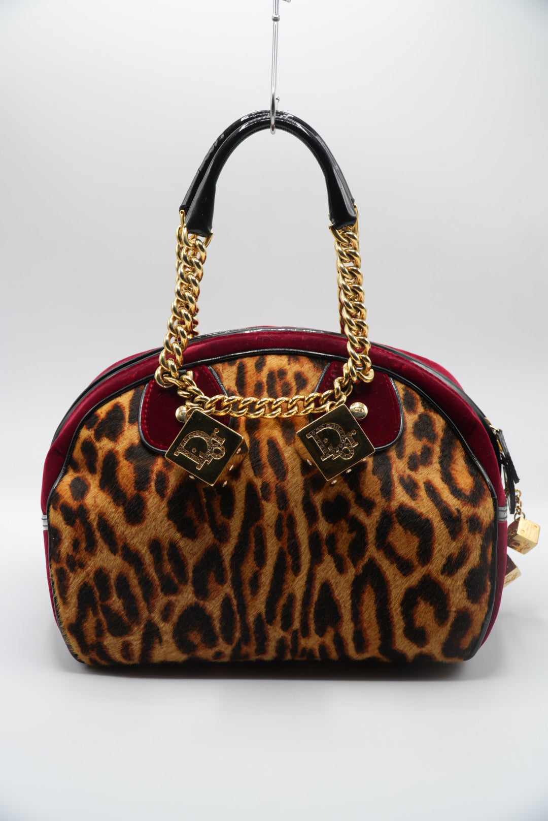 Christian Dior Gambler Dice Leopard Ponyhair Bowler Bag