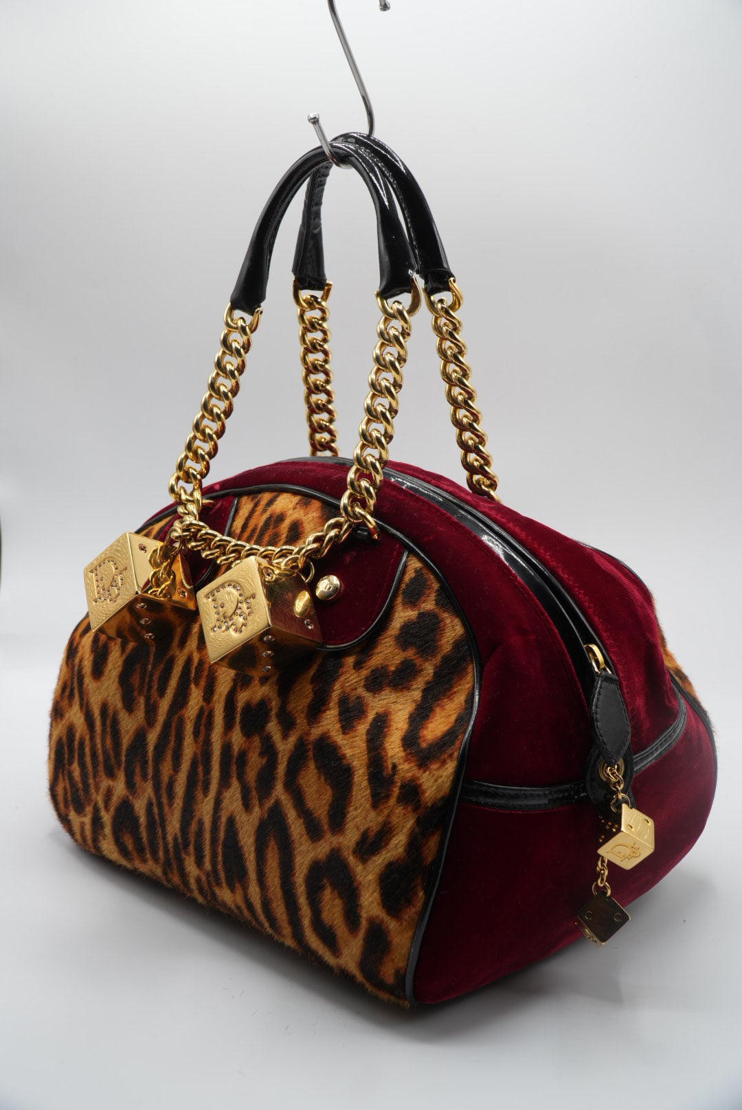 Christian Dior Gambler Dice Leopard Ponyhair Bowler Bag