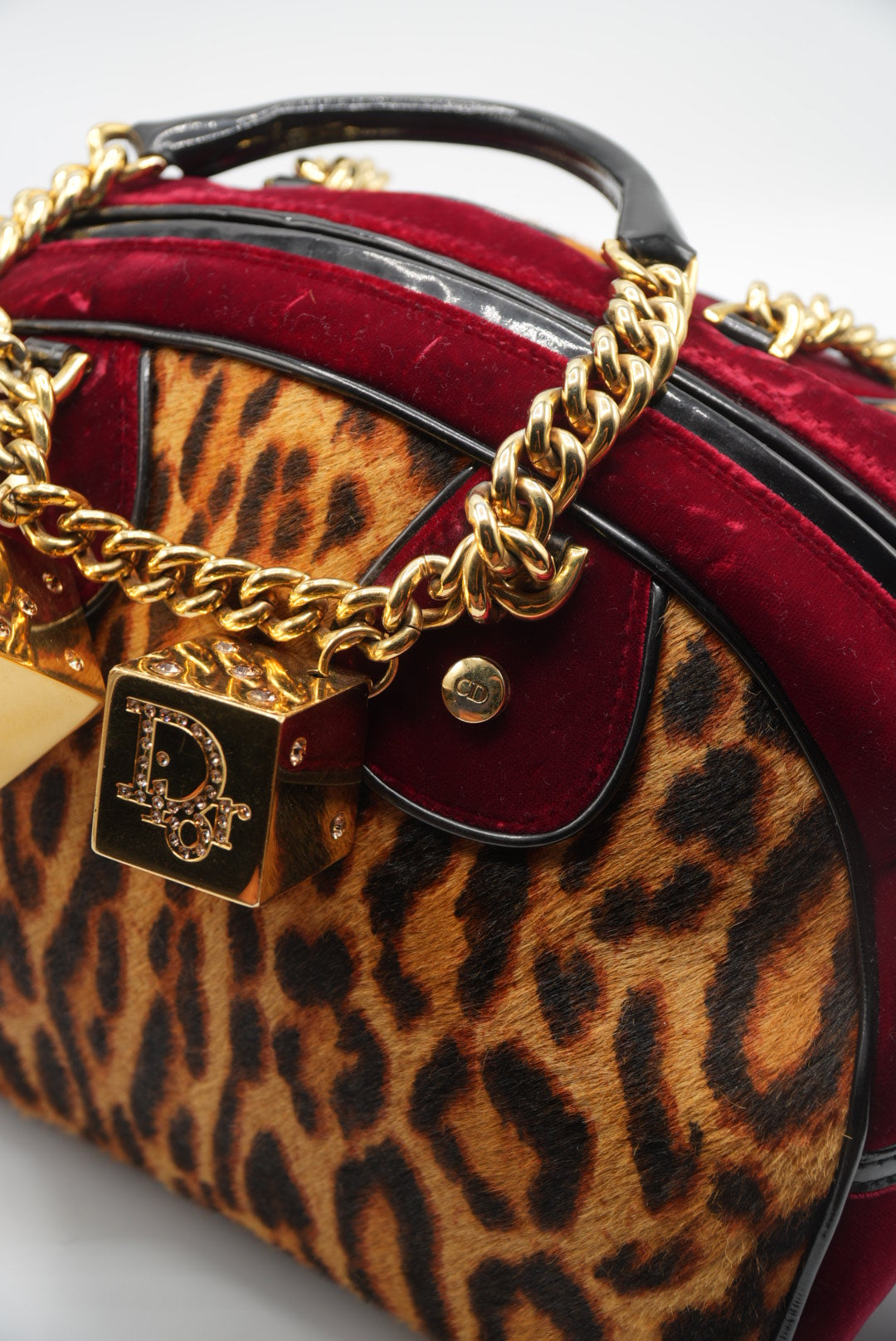 Christian Dior Gambler Dice Leopard Ponyhair Bowler Bag