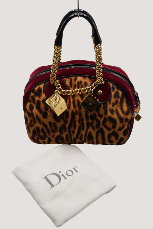 Christian Dior Gambler Dice Leopard Ponyhair Bowler Bag