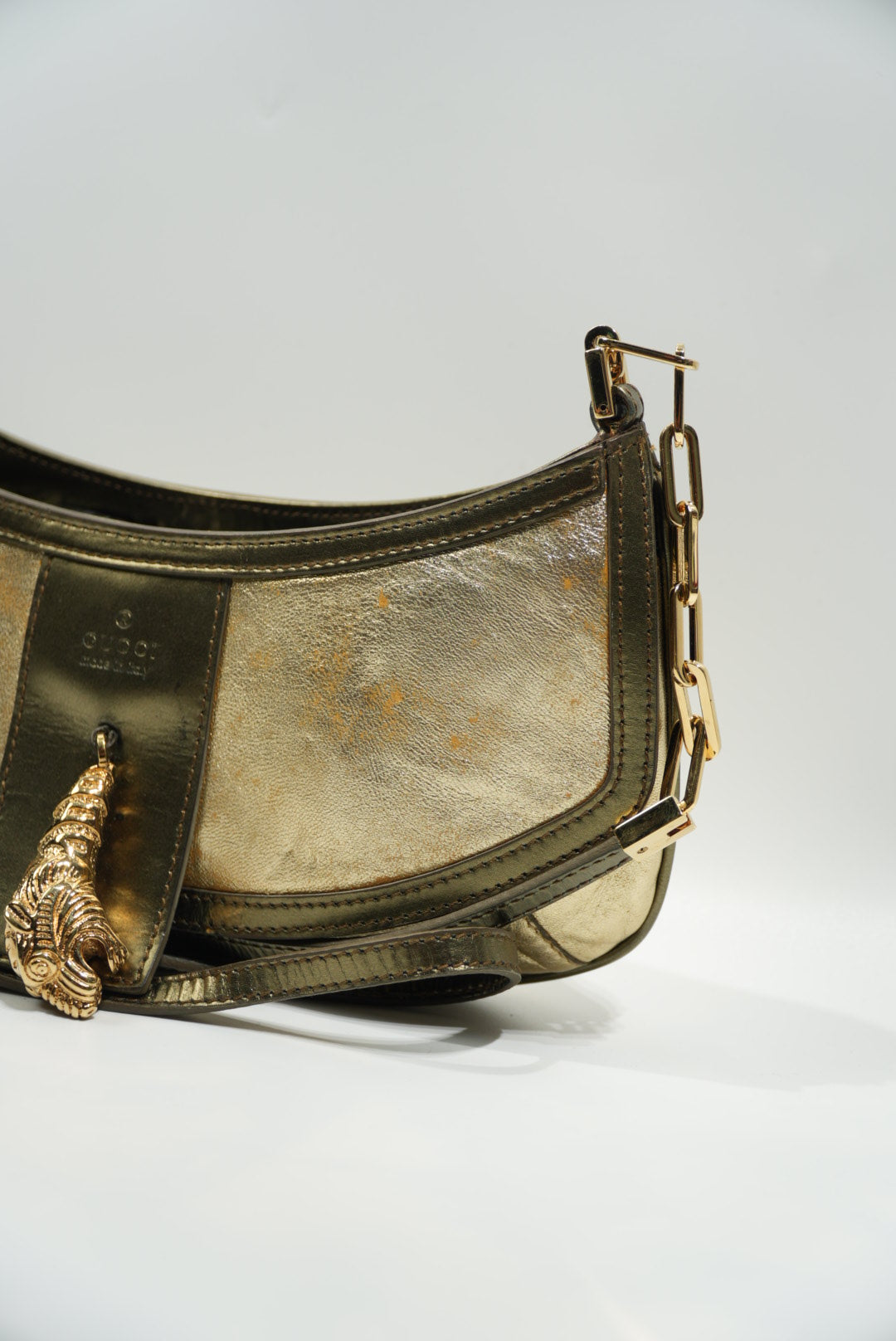 Gucci by Tom Ford Gold Tiger Head Shoulder Bag