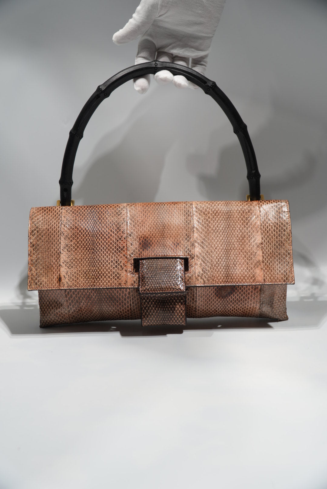 Gucci by Tom Ford Brown Python Bamboo Top Handle Bag