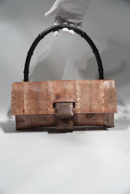 Gucci by Tom Ford Brown Python Bamboo Top Handle Bag