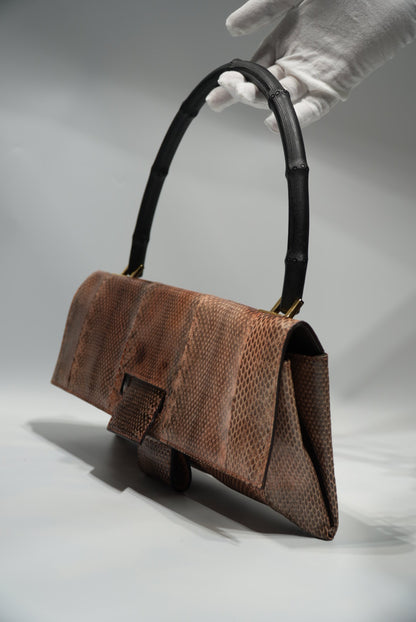 Gucci by Tom Ford Brown Python Bamboo Top Handle Bag