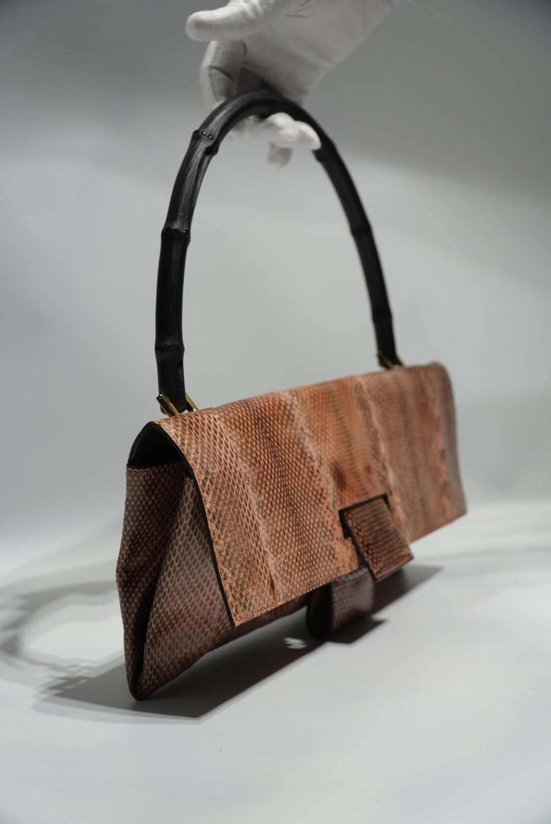 Gucci by Tom Ford Brown Python Bamboo Top Handle Bag
