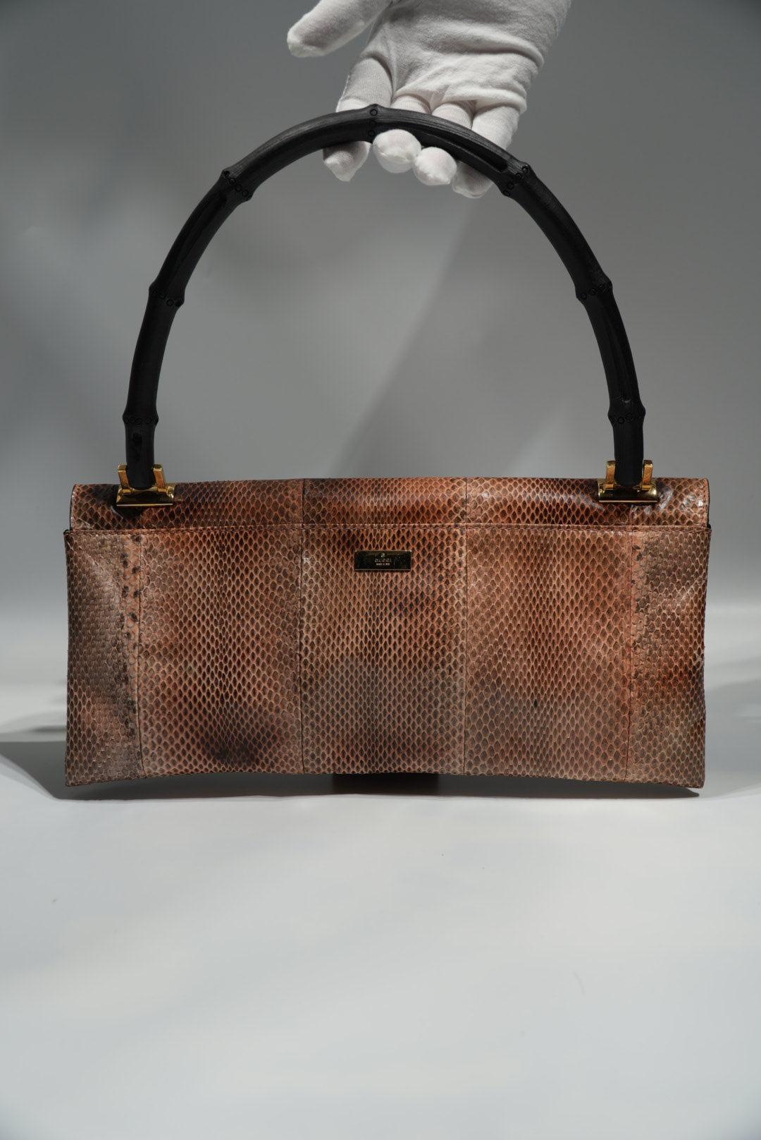 Gucci by Tom Ford Brown Python Bamboo Top Handle Bag