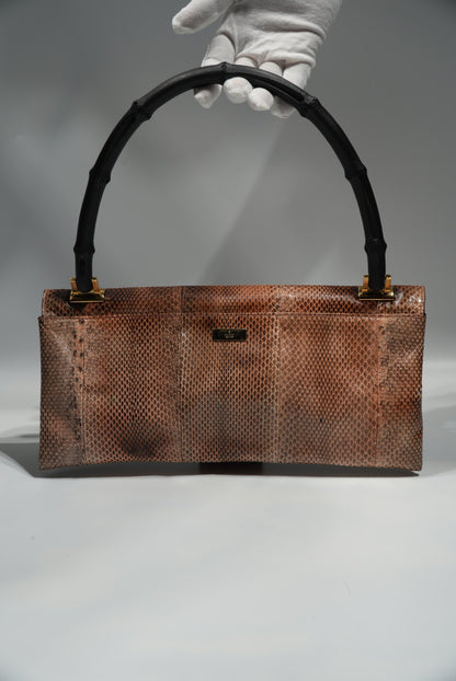 Gucci by Tom Ford Brown Python Bamboo Top Handle Bag