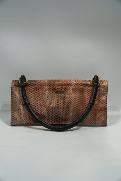 Gucci by Tom Ford Brown Python Bamboo Top Handle Bag