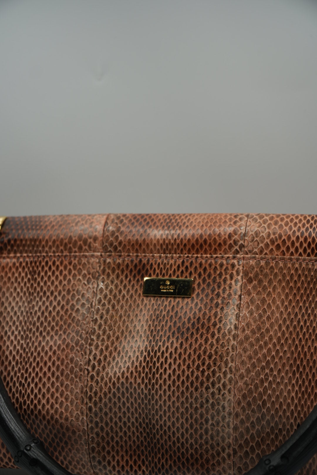 Gucci by Tom Ford Brown Python Bamboo Top Handle Bag