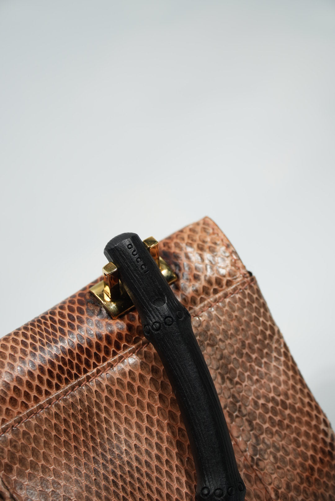 Gucci by Tom Ford Brown Python Bamboo Top Handle Bag
