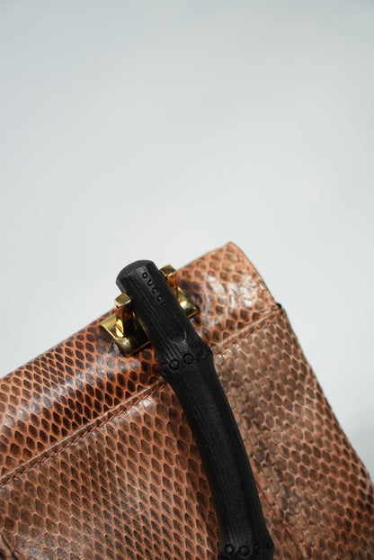 Gucci by Tom Ford Brown Python Bamboo Top Handle Bag