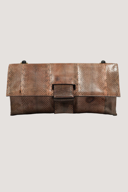 Gucci by Tom Ford Brown Python Bamboo Top Handle Bag