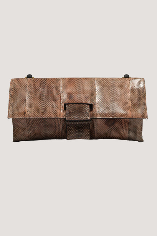 Gucci by Tom Ford Brown Python Bamboo Top Handle Bag