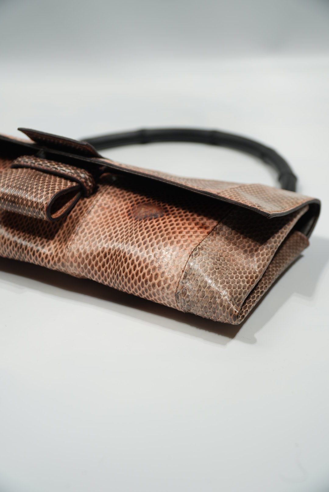 Gucci by Tom Ford Brown Python Bamboo Top Handle Bag
